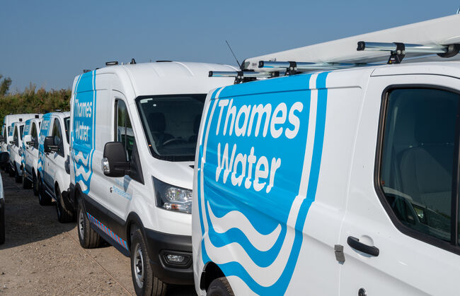 Thames Water and their freshly wrapped fleet parked outside